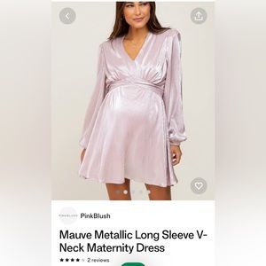 PinkBlush Metallic Long Sleeve V Neck Maternity Dress